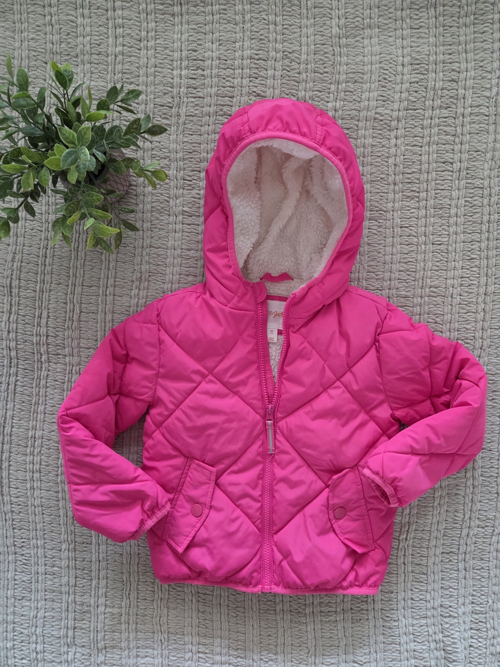 Cat & Jack Bright Pink Quilted Hooded Jacket